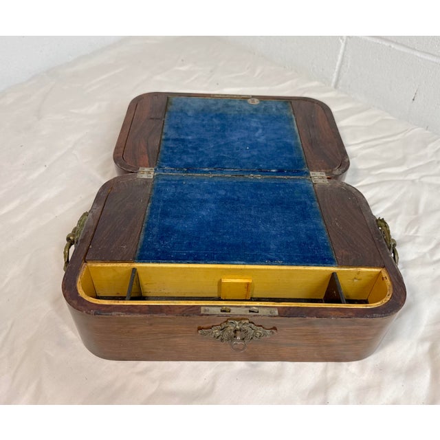 Victorian Quality Antique 19th Century Handmade Wood Bronze Writing Lap Desk Domed Box For Sale - Image 3 of 17