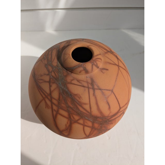 Ceramic Early 20th Century Raku Ceramic Horsehair Signed Pottery Vase For Sale - Image 7 of 10