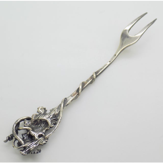 Silver Vintage Italian Handmade Genuine Silver Grape Cocktail Mini Fork by Giovanni Raspini of Arezzo, Solid 800 Silver Appetizer Pick in Original Box For Sale - Image 8 of 15