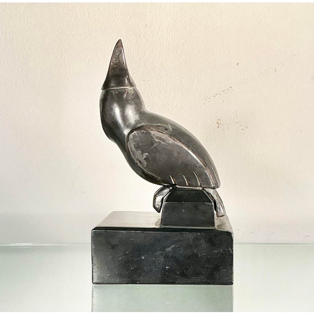 Edouard-Marcel Sandoz Antique Spelter Metal Art Deco Sculpture Cockatoo Bird on Metal Base, Circa 1920's-1930s For Sale - Image 4 of 12
