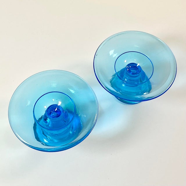 1940s Art Deco Boho Chic Hollywood Regency Depression Era Pressed Glass Candle Holders - A Pair For Sale - Image 12 of 13