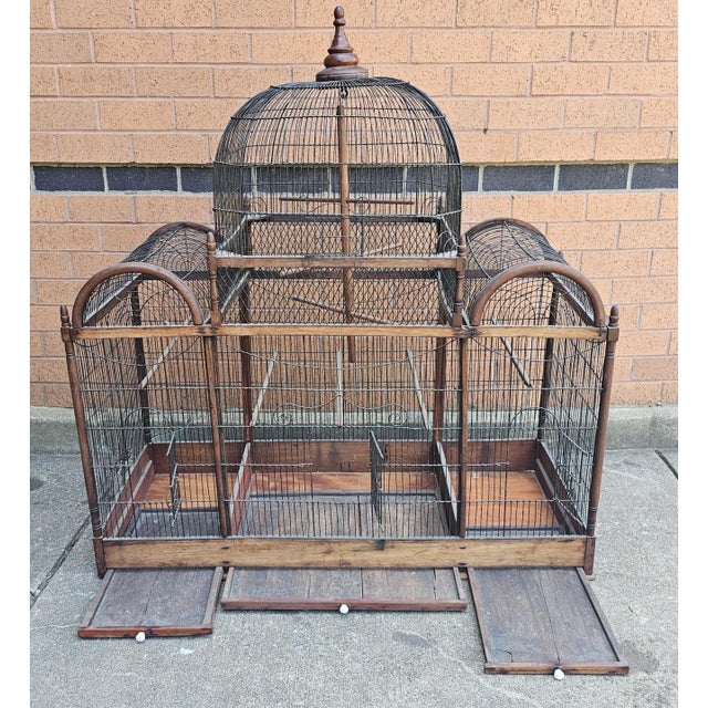 Early 20th Century Victorian Stained Pine and Wired Metal Dome Top Bird Cage For Sale - Image 5 of 8