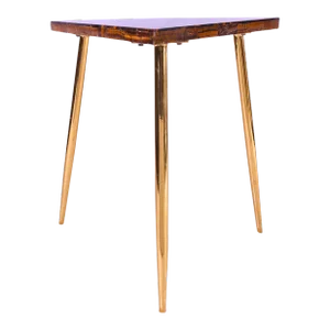 Vintage Style Golden Tiger Eye Semiprecious Stone Side Table With Brass Finish Legs
