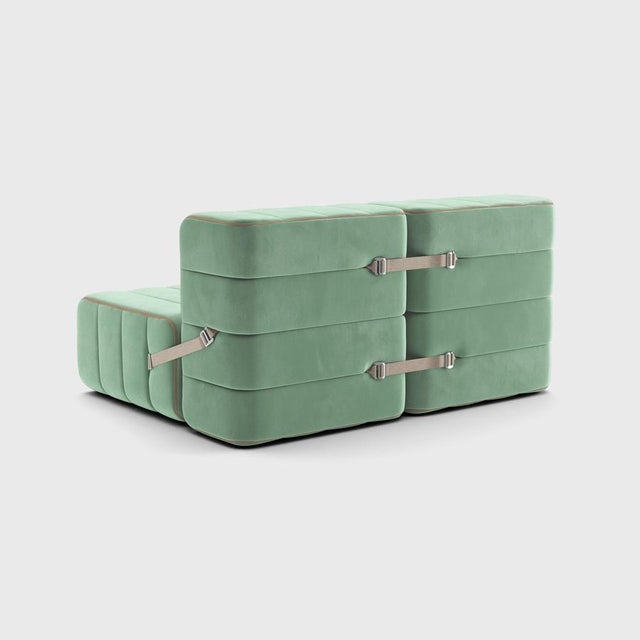 Contemporary Curt Modular Set - Flexible 2-Seater - Barcelona - Patina - V3347/46 (Light Green) by Ambivalenz, Set of 4 For Sale - Image 3 of 5