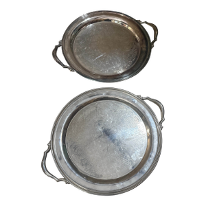Pair of 1970s Large Round Silver Etched Serving Trays