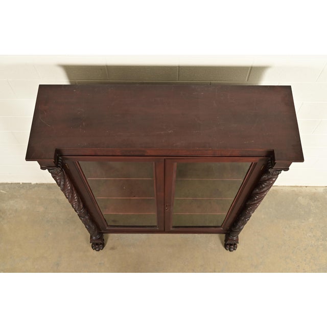 R. J. Horner Style Antique American Empire Flame Mahogany Glass Front Bookcase Cabinet, Circa 1890s For Sale - Image 10 of 13