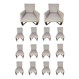Set of 12 Transitional Parsons Upholstered Dining Chairs With Geometric Fabric For Sale