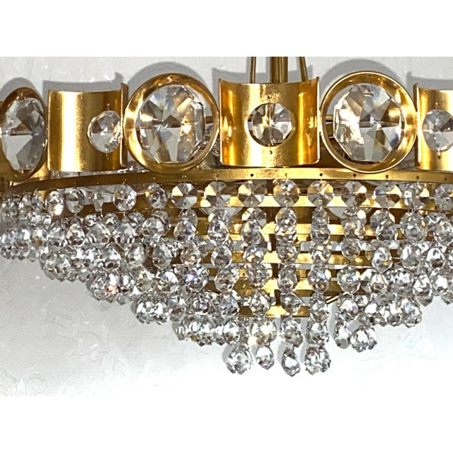 Gold Brass and Lead Crystal Six-Light Chandelier from Joska Bodenmais, 1970s For Sale - Image 8 of 9