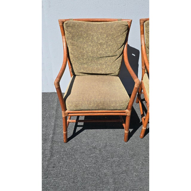 Wood Pair of Vintage McGuire Orlando Diaz-Azcuy Bamboo Rattan Chairs W Leather Straps For Sale - Image 7 of 18