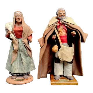 Vintage Pair of French Santons d'Art Clay Figurines | Lise Berger Marseille - Signed For Sale