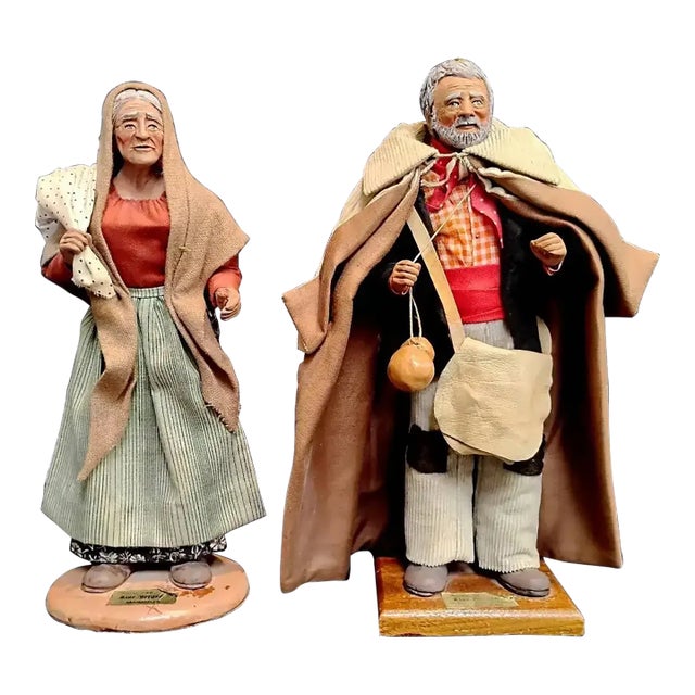 Vintage Pair of French Santons d'Art Clay Figurines | Lise Berger Marseille - Signed For Sale