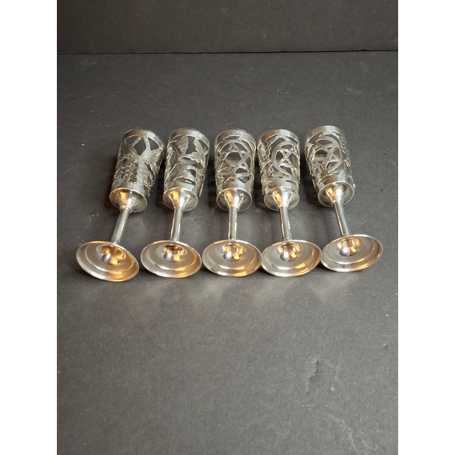 Silver Vintage Mexican Sterling Silver Judaica Kiddush Cordial Cups Star of David Grapes Art Mexico 53g - Set of 5 For Sale - Image 8 of 18