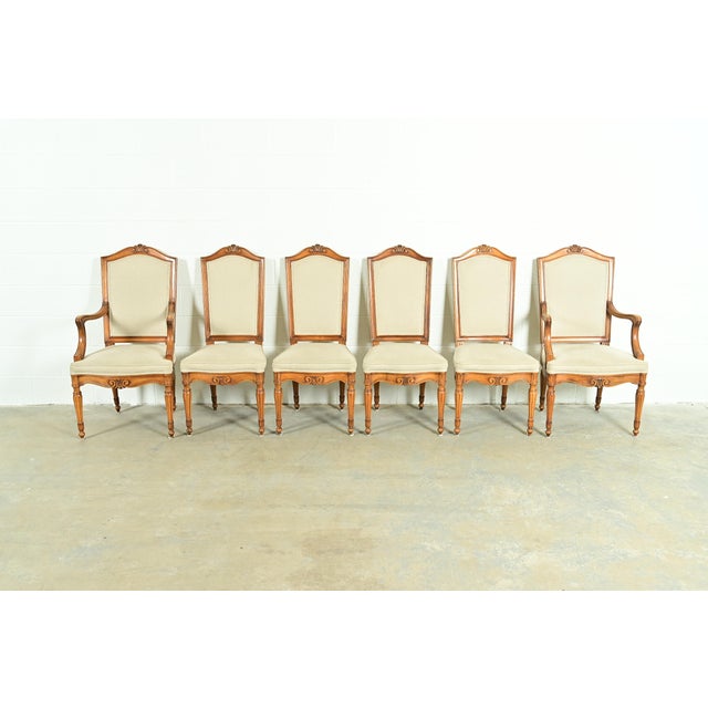 Baker Furniture Style French Regency Louis XVI Carved Walnut Armchairs or Dining Captain Chairs, Pair For Sale - Image 12 of 13