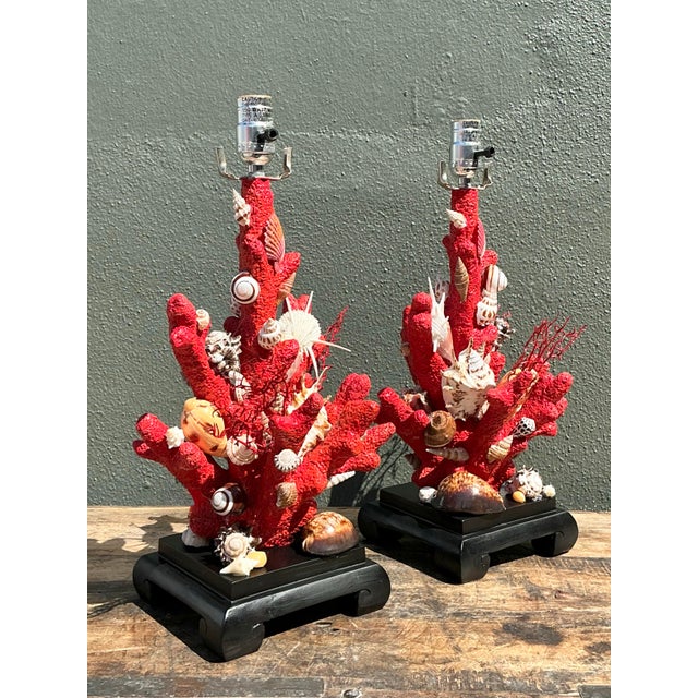 Vintage Shell Encrusted Faux Coral Lamps - A Pair For Sale - Image 12 of 12