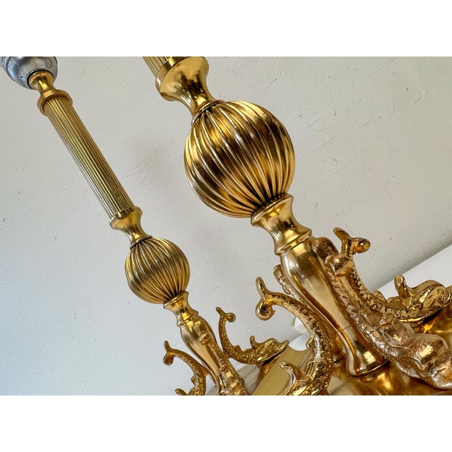 Golden Brass Dolphin Koi Fish Table Lamps, 1960s, Set of 2 For Sale - Image 13 of 17