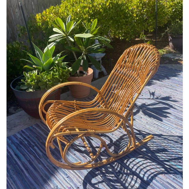 Italian Vintage Rattan Rocking Chair, Attributed to Franco Albini For Sale In San Diego - Image 6 of 6