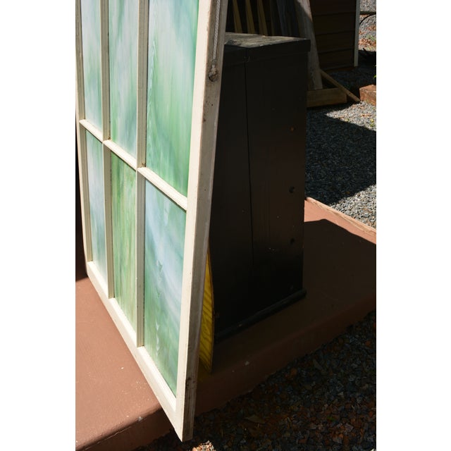 Vintage Large Green Blue & White Slag Glass 6 Pane Window Panel From Va Church For Sale - Image 17 of 18