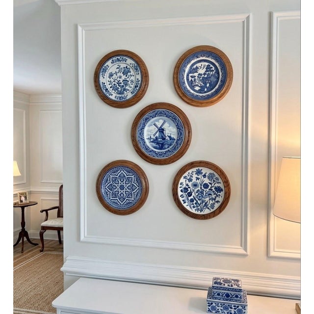 Brown Set of 5 Van Hygan & Smythe Oak 10” Wall Plate Frames / Holders For Sale - Image 8 of 9
