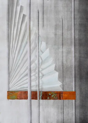 1988 "The Fan" Mixed-Media Painting Attributed to Patricia A. Pearce