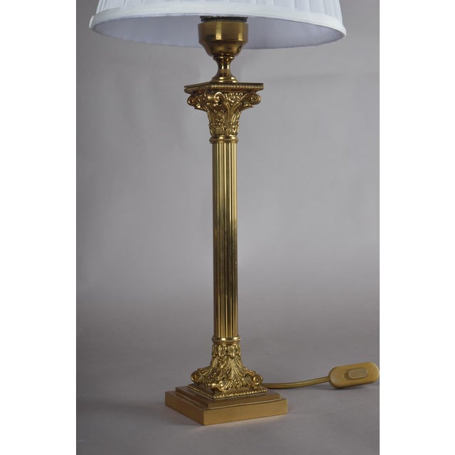 Tall Vintage Neoclassical Brass Table Lamp with Black Marble Base, 1950s For Sale - Image 9 of 12