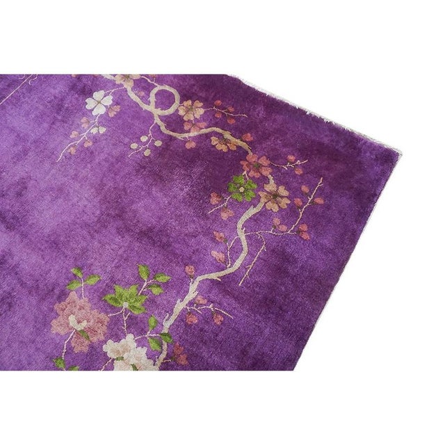 1920s Antique Purple Vase Bird Chinese Handknotted Art Deco Wool Room Size Rug For Sale In New York - Image 6 of 9