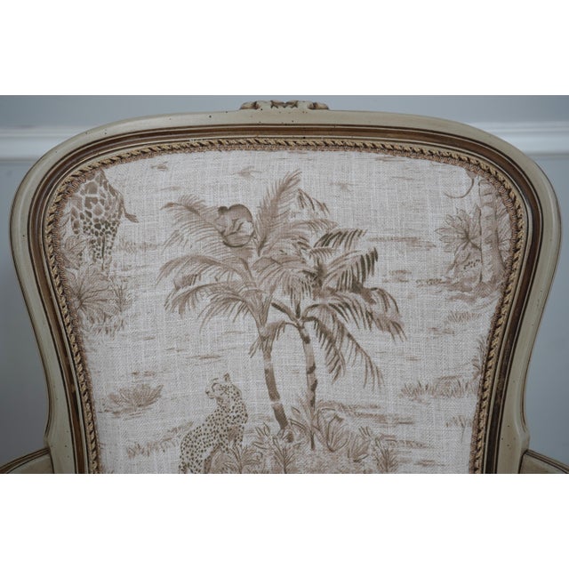 1980s Pair of Safari Print French Louis XV Style Armchairs For Sale - Image 5 of 18