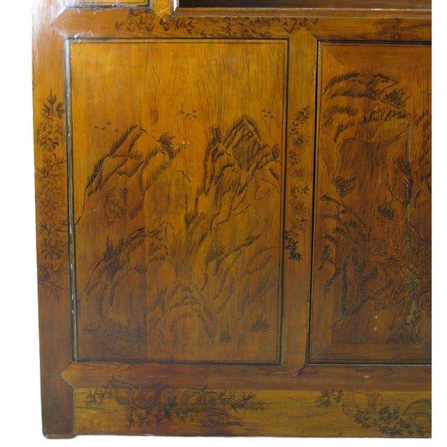 Wood Hand Painted Chinese Antique Display Cabinet – 59 Inches Tall, Hand-Painted Design For Sale - Image 7 of 11