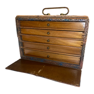Antique Mahjong Drawer Game Set in Beautiful Wood and Fabric Case