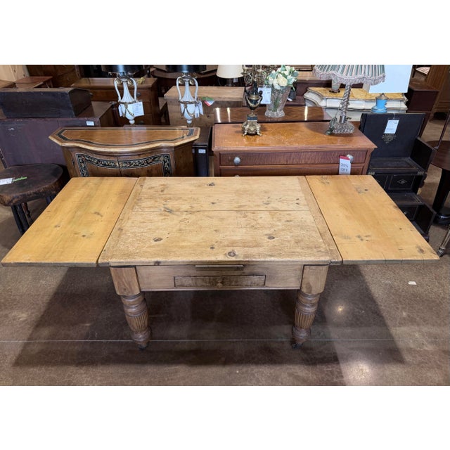 Farmhouse Antique Primitive Pine Farmhouse Extension Table With Concealed Leaves For Sale - Image 3 of 12