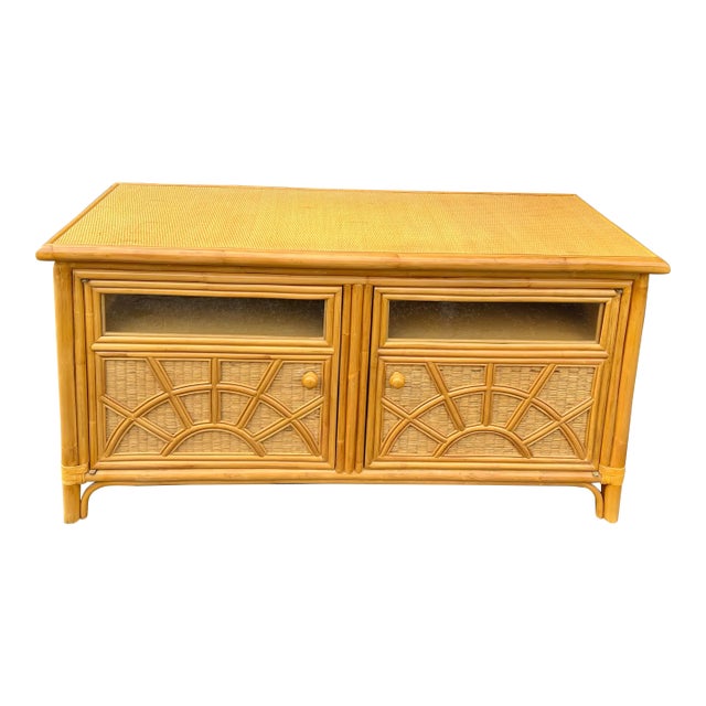 Late 20th Century Large Rattan Island Style Tv Stand, Sideboard, Sideboard For Sale