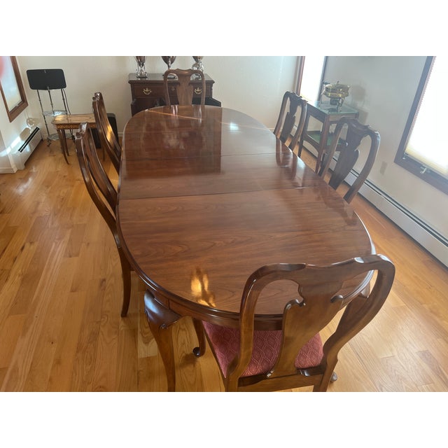 This is a solid table in good shape and chairs in excellent shape. The table has some slight wear around one edge that is...