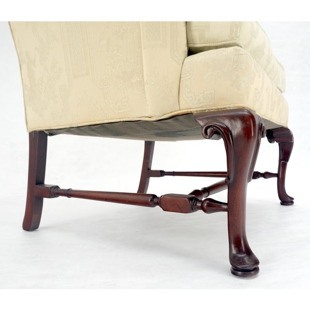 Cream Pair of Hickory c1960s Very fine Mahogany Queen Ann Bases Arm Wingback Chairs For Sale - Image 8 of 16