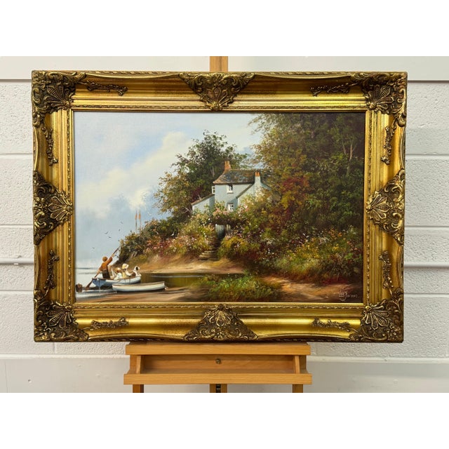 Three Children and Dog in a Rowing Boat at a Farmhouse Flower Garden in England 1980 Circa For Sale - Image 14 of 17