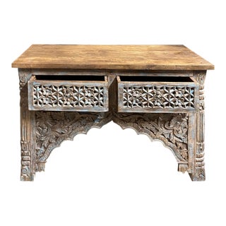 1920s Carved Console Table Farmhouse Entryway Table Tv Stand With Drawer For Sale