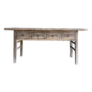 Vintage Painted Elm Wood Console Table With Drawers For Sale