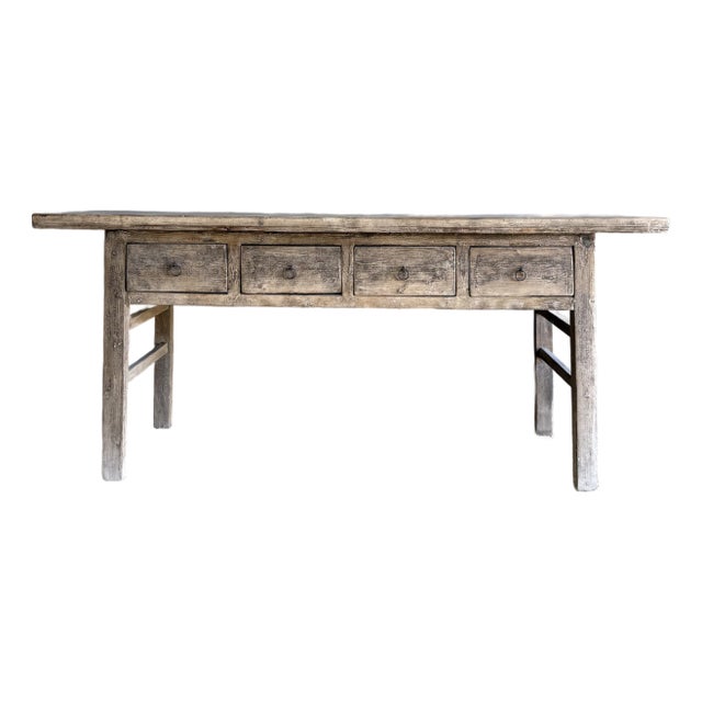 Vintage Painted Elm Wood Console Table With Drawers For Sale