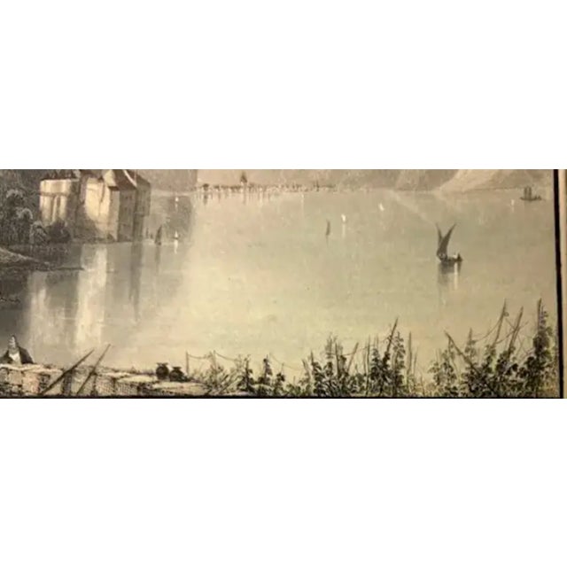 Rustic European Antique Original Print - Castle of Chillon, Lake Geneva Switzerland, Signed Wh Bartlett - 1836 For Sale - Image 3 of 7
