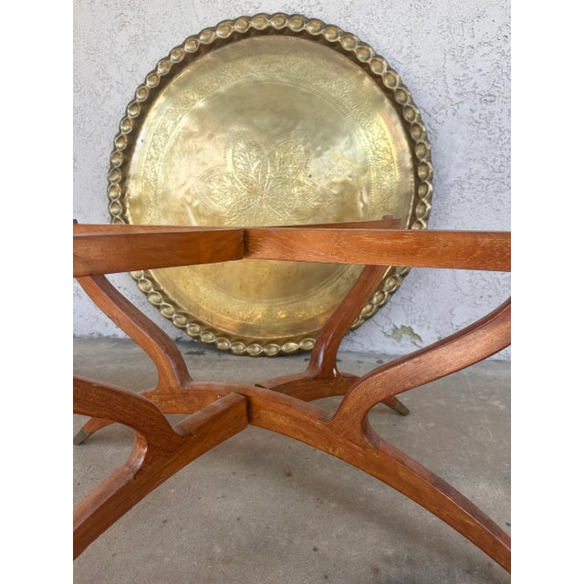 1950s 1950s Moroccan Brass Tray Table on Mid-Century Modern Base For Sale - Image 5 of 12