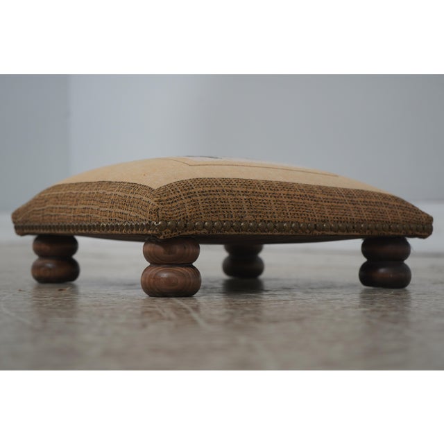 Traditional 1990s Lion Upholstered Print Small Squares Stool or Ottoman For Sale - Image 3 of 11