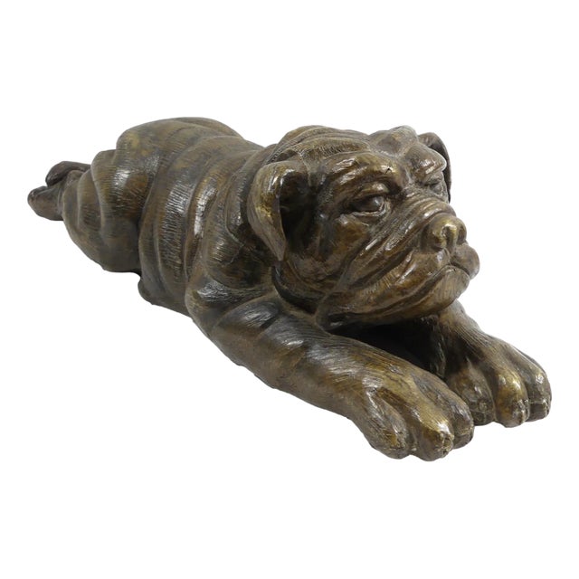 Large Bronze Bulldog Sculpture, 1970s For Sale