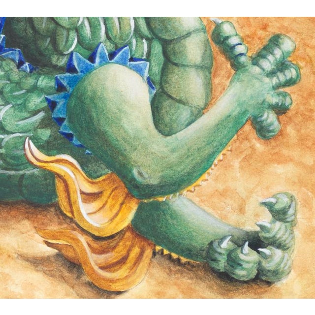 Realism "Barcelona Dragon" Original Watercolor Painting of a Hanging, 3d Sign in Barcelona, Spain For Sale - Image 3 of 3