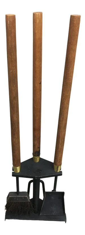 Vintage Wood and Brass Fire Poker Set - 4 Pieces