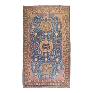 Early 20th Century Zabihi Collection Samarkand Khotan Rich Blue Rug - 6'10" x 14' For Sale