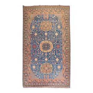 Early 20th Century Zabihi Collection Samarkand Khotan Rich Blue Rug