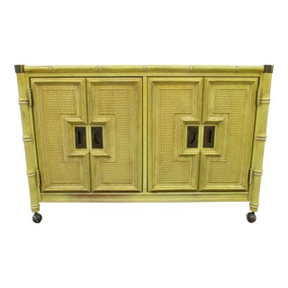 Chartreuse Yellow Mid-Century Modern Faux Bamboo Server For Sale