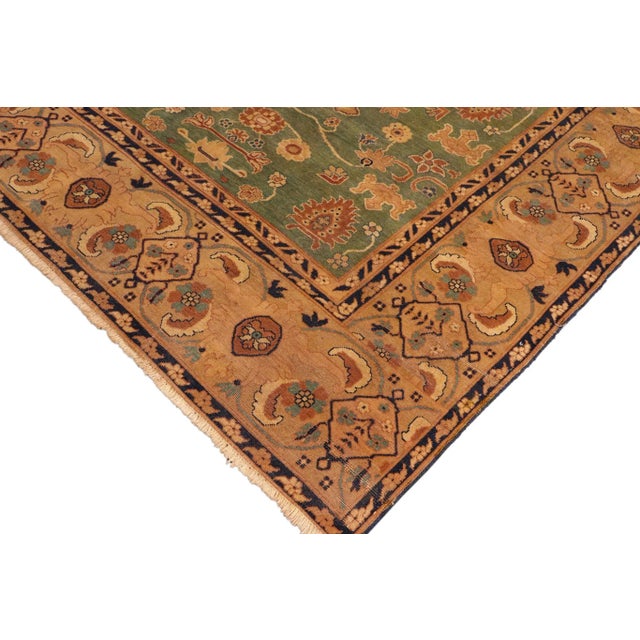 1980s Shabby Chic Green/Gold Wool Rug - 7'3" X 10'1" For Sale - Image 4 of 10