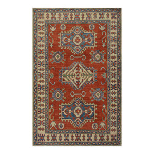 Kazak Rug 3'10'' X 5'10'' Red Wool Tribal Hand-Knotted Oriental Carpet