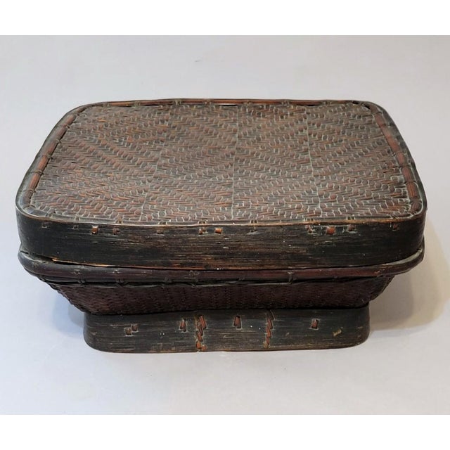 Mid-Century Smoked Bamboo Ifugao Lidded Basket, Philippines For Sale In Raleigh - Image 6 of 7