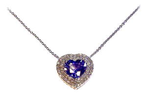Natural Heart Sapphire Diamond Pendant 18" 14k W Gold 4.13 TCW Certified