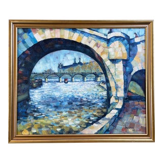 Vintage 1975 Paris School Impressionist Oil Painting of the Seine, Signed For Sale